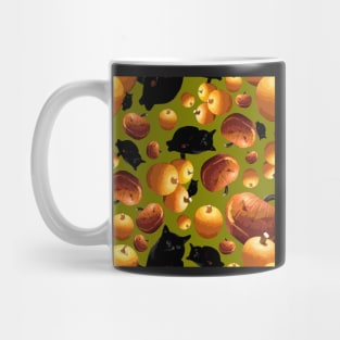 Black Cat and Pumpkins Tossed on Yellow Green Repeat 5748 Mug